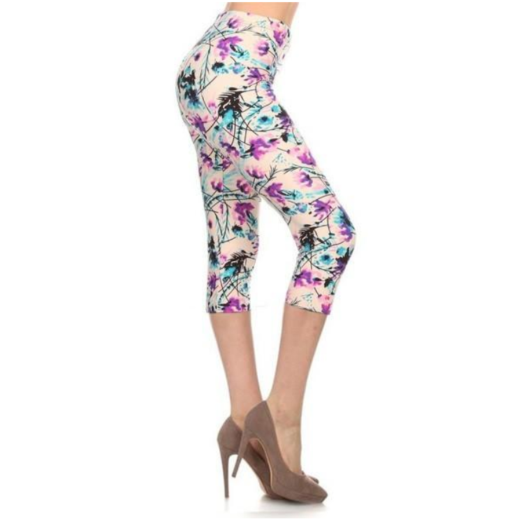 Abstract Capri leggings, Workout Pants 'Pink Feathers, Flowers, Shower -  Sincerely Joy