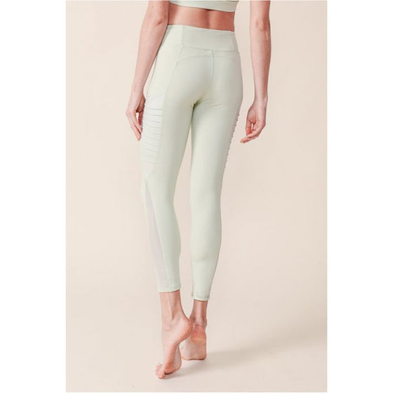 Army Green Brushed Wide Waistband Moto Leggings